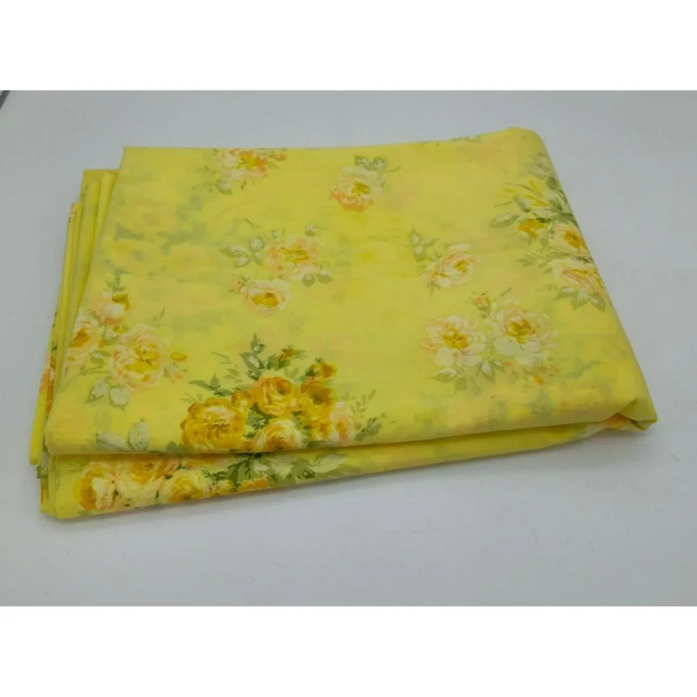 Vintage Springmaid Twin Flat Sheet, Yellow w Pink Regal Rose, Percale, USA Made